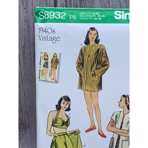 Simplicity Misses 1940's Bikini Top Skirt Coat Sewing Pattern sz 12-20 S8932 - u - Picture 8 of 10